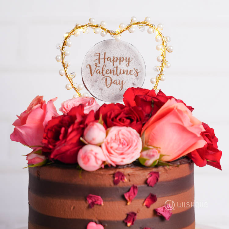 Happy Valentine's Rose Petal Chocolate Cake