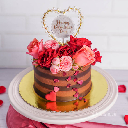 Happy Valentine's Rose Petal Chocolate Cake