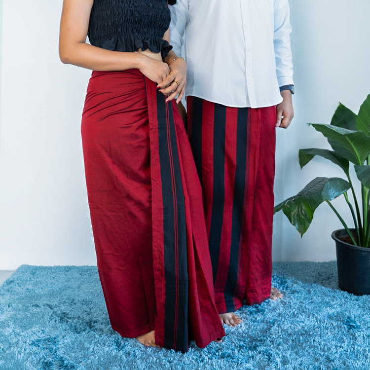 Avurudu Colour Red & Black Handloom Sarong & Lungi