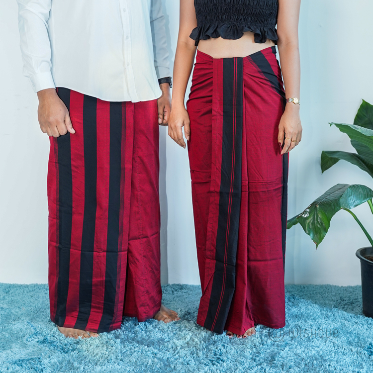 Avurudu Colour Red & Black Handloom Sarong & Lungi