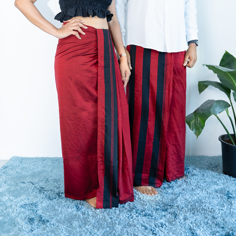 Avurudu Colour Red & Black Handloom Sarong & Lungi