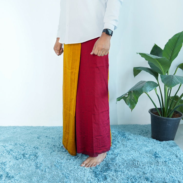 Maroon & Gold Line Avurudu Handloom Sarong & Lungi