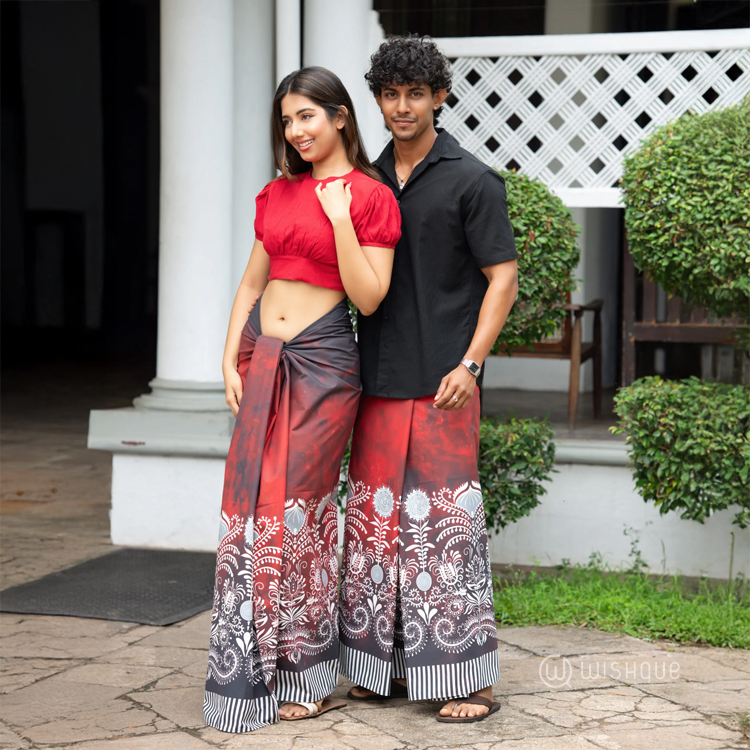 Ceylon Red Avurudu Bloom Sarong & Lungi