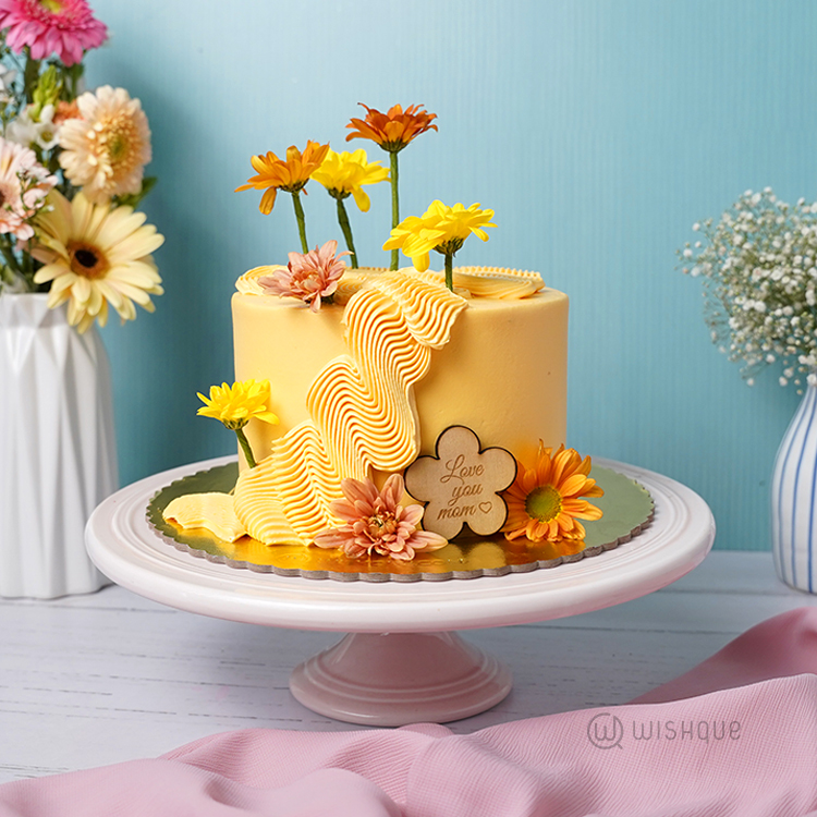 Yellow Petal Cascade Mom Ribbon Cake