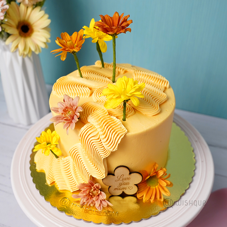 Yellow Petal Cascade Mom Ribbon Cake
