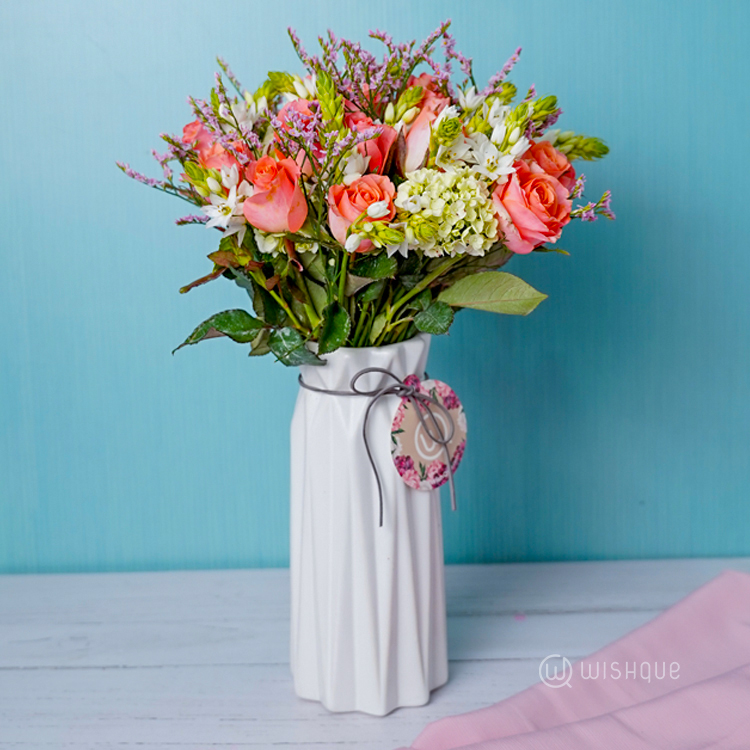 Pastel Rose Garden Vase Flower Arrangement