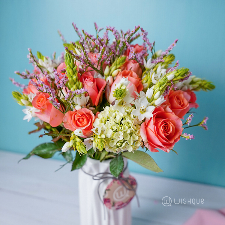 Pastel Rose Garden Vase Flower Arrangement
