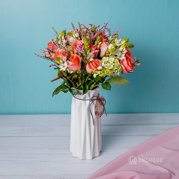 Pastel Rose Garden Vase Flower Arrangement