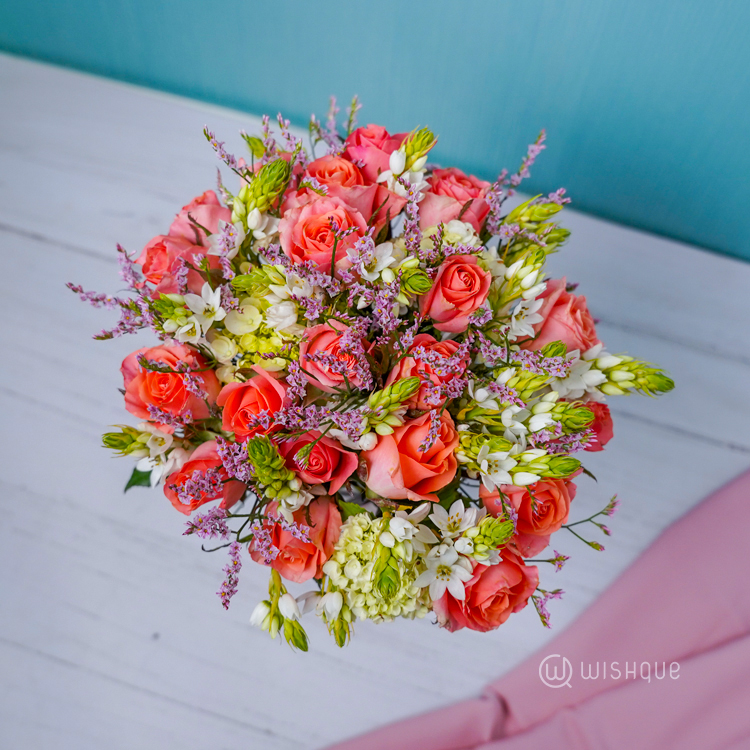 Pastel Rose Garden Vase Flower Arrangement