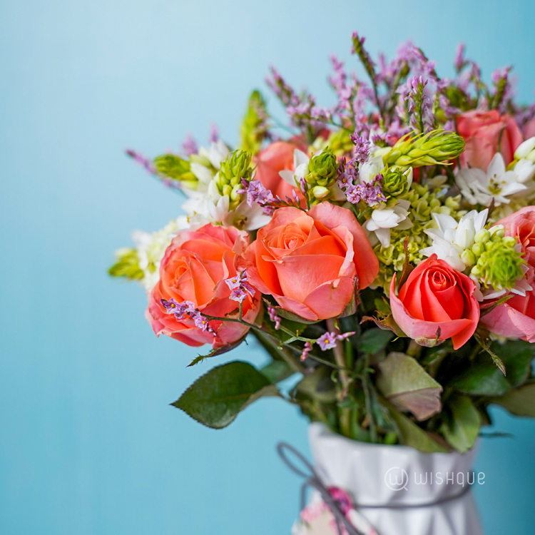 Pastel Rose Garden Vase Flower Arrangement