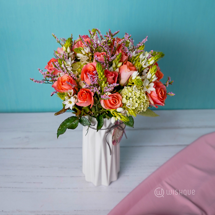Pastel Rose Garden Vase Flower Arrangement