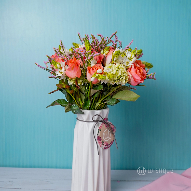 Pastel Rose Garden Vase Flower Arrangement
