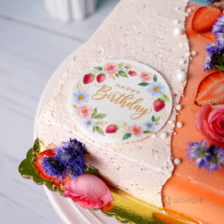 Fresh Blush Blooms Strawberry Blended Vanilla Cake