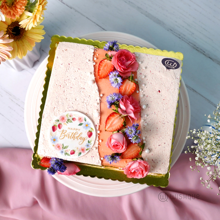 Fresh Blush Blooms Strawberry Blended Vanilla Cake