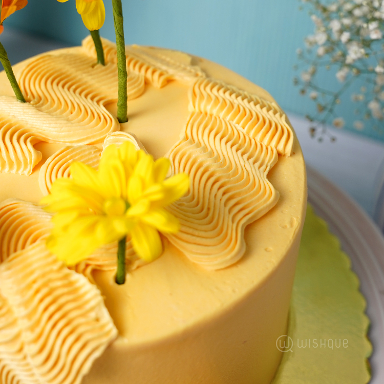 Yellow Petal Cascade Ribbon Cake