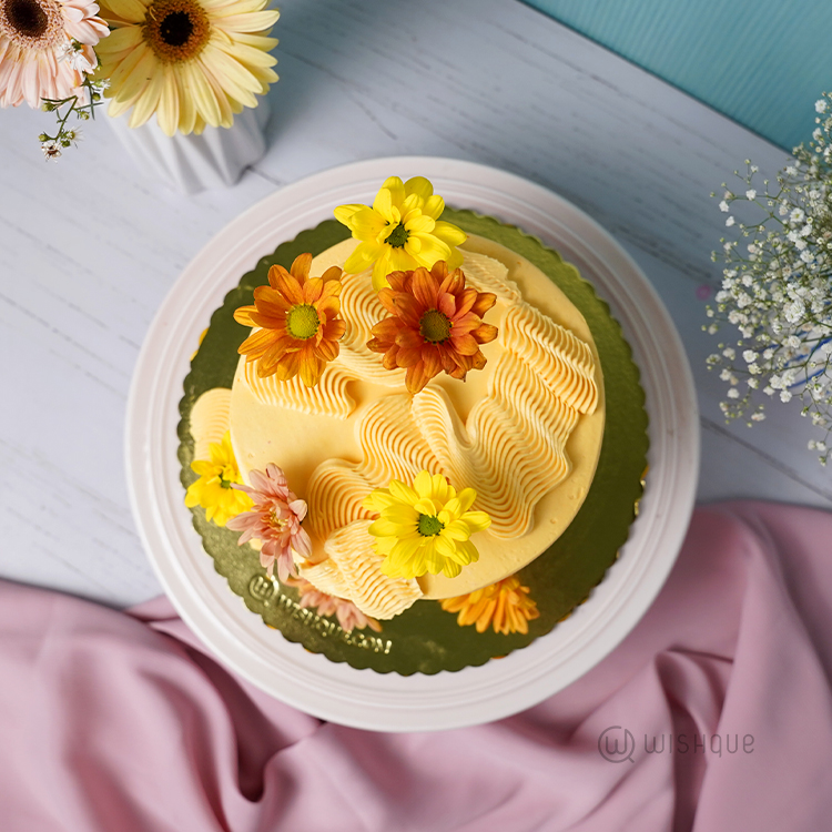 Yellow Petal Cascade Ribbon Cake
