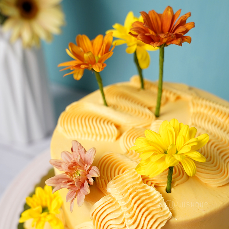 Yellow Petal Cascade Ribbon Cake