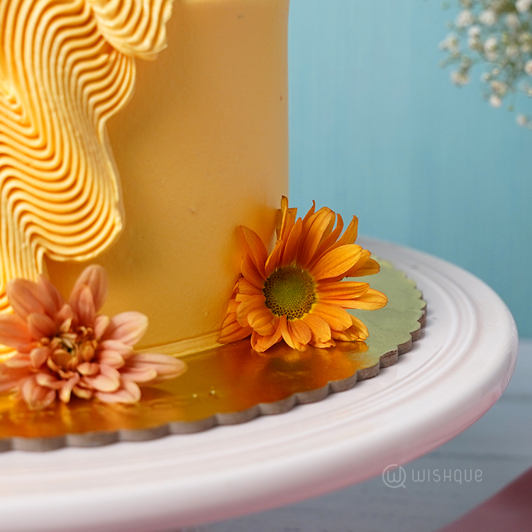 Yellow Petal Cascade Ribbon Cake