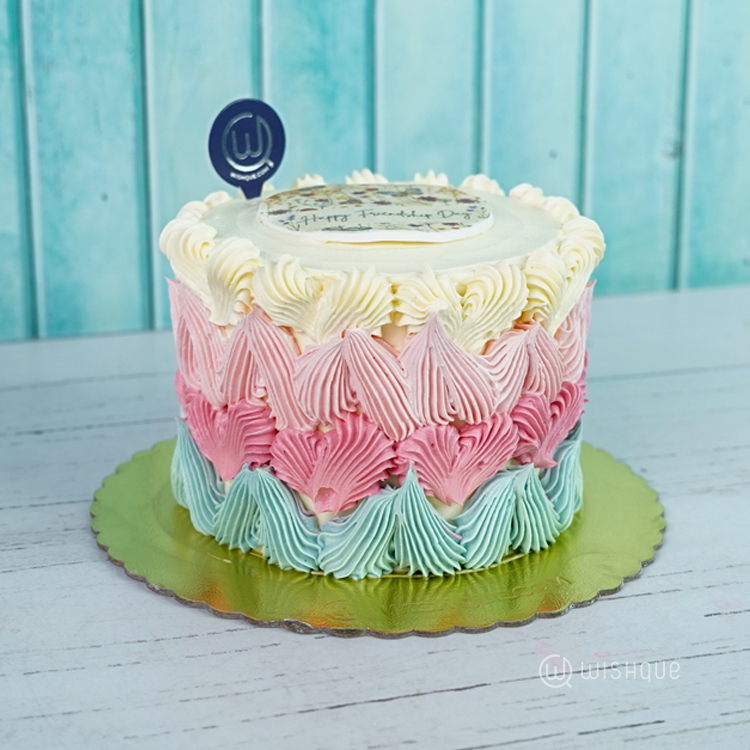 Happy Friendship Day Pastel Blush Ribbon Cake
