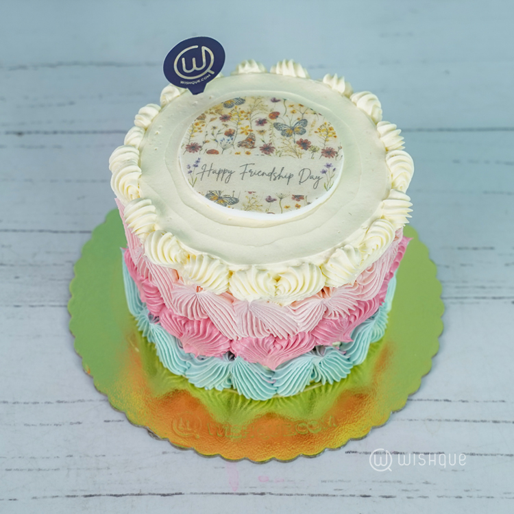 Happy Friendship Day Pastel Blush Ribbon Cake