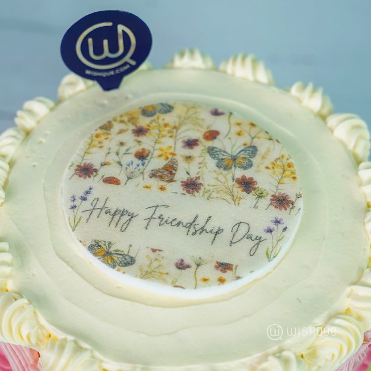 Happy Friendship Day Pastel Blush Ribbon Cake
