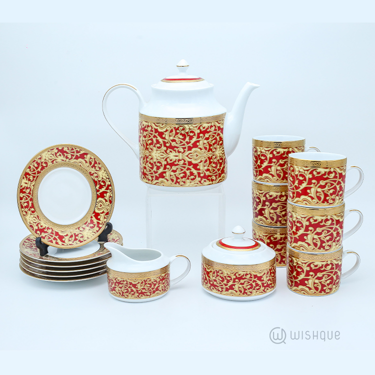 Nuptial Red 17 Pieces Tea Set