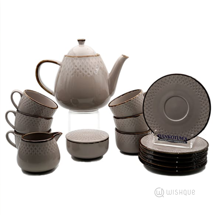 Water Drop Light Gray With Iron Edge 17 Pcs Tea Set