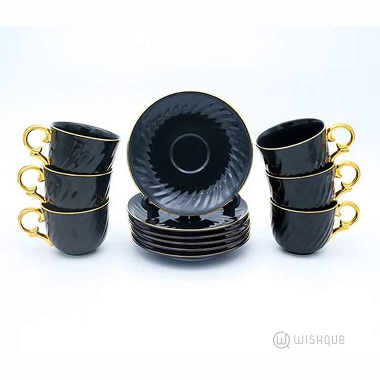 Royal Ferwood Black with Gold Handle 12 Pieces Tea Set