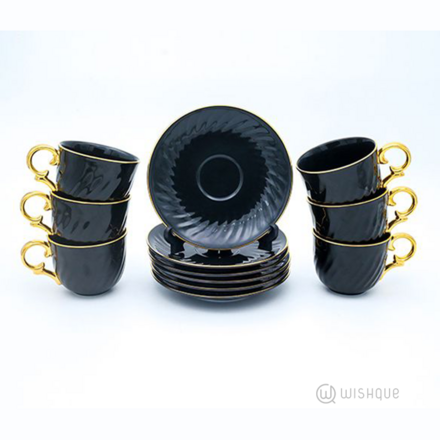 Royal Ferwood Black with Gold Handle 12 Pieces Tea Set