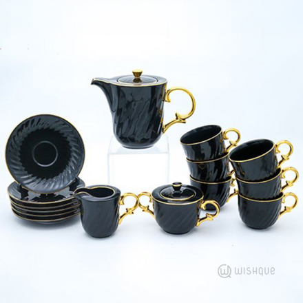 Royal Fernwood Black with Gold Handle 17 Pieces Tea Set