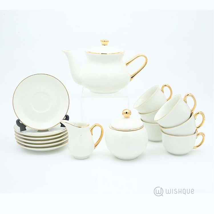 Royal Fernwood Ivory Gold Handle 17 Pieces Tea Set