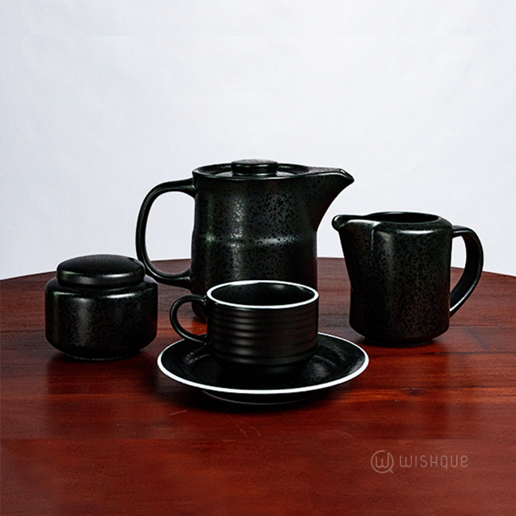 Royal Fernwood Pearl Black 17 Pcs Tea Set