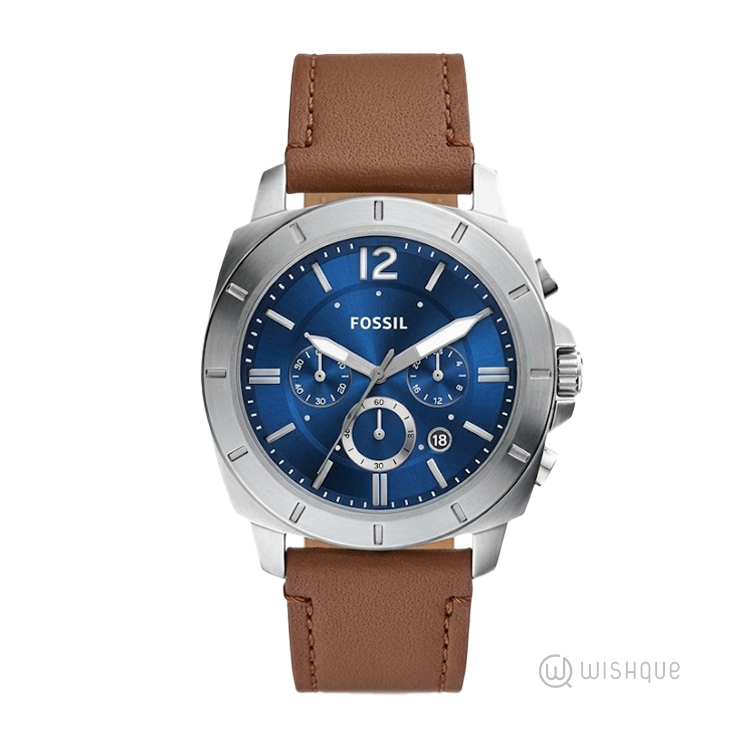 Fossil Privateer 45mm Chronograph Brown Leather Watch BQM2819