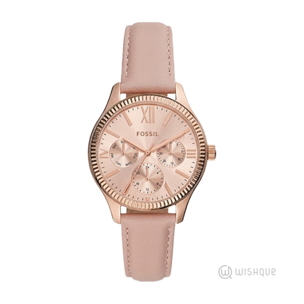 Fossil Rye 36mm Multifunction Pink Leather Watch BQW3763