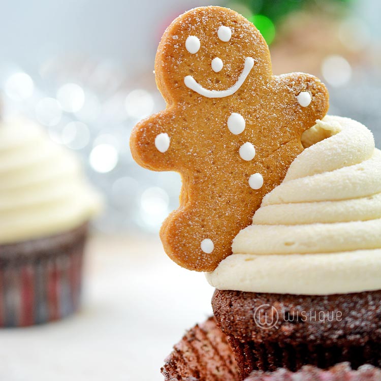 Gingerbread Man Caramel Frosting Chocolate Cupcake 6pcs