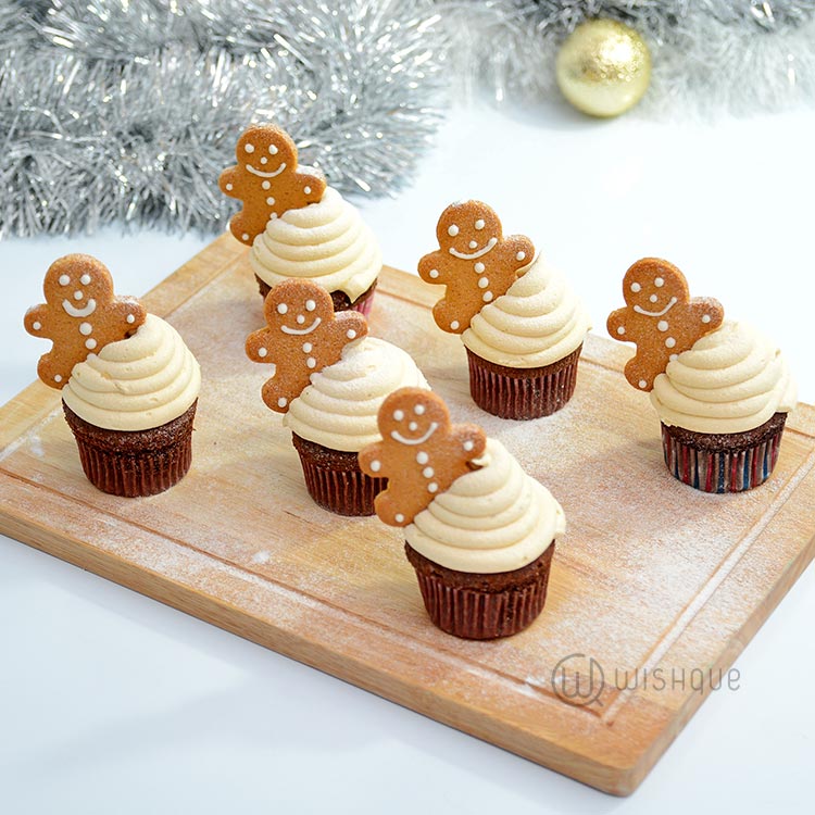 Gingerbread Man Caramel Frosting Chocolate Cupcake 6pcs
