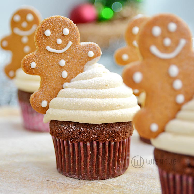 Gingerbread Man Caramel Frosting Chocolate Cupcake 6pcs