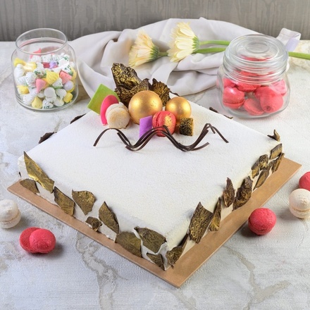 Hilton Butter Icing Covered  Square Ribbon Cake