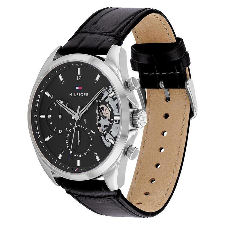 Tommy Hilfiger Black Leather Men's Multifunction Watch 1710449