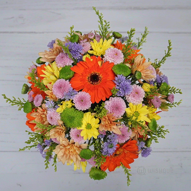 Wilderness Chrysanthemum Crystal Glass Vase Arrangement