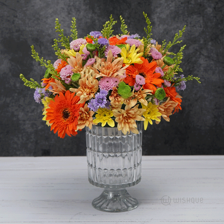 Wilderness Chrysanthemum Crystal Glass Vase Arrangement
