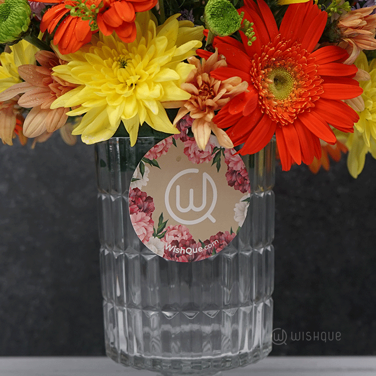 Wilderness Chrysanthemum Crystal Glass Vase Arrangement