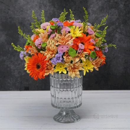 Wilderness Chrysanthemum Crystal Glass Vase Arrangement