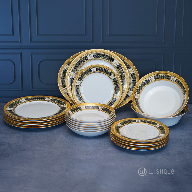 Cerulean Dreams 21 Pcs Dankotuwa Porcelain Dinner Set Wishque Sri