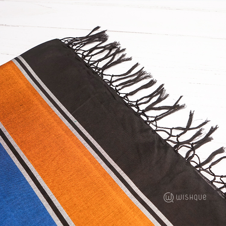 Black and Orange Striped Border Handloom Saree