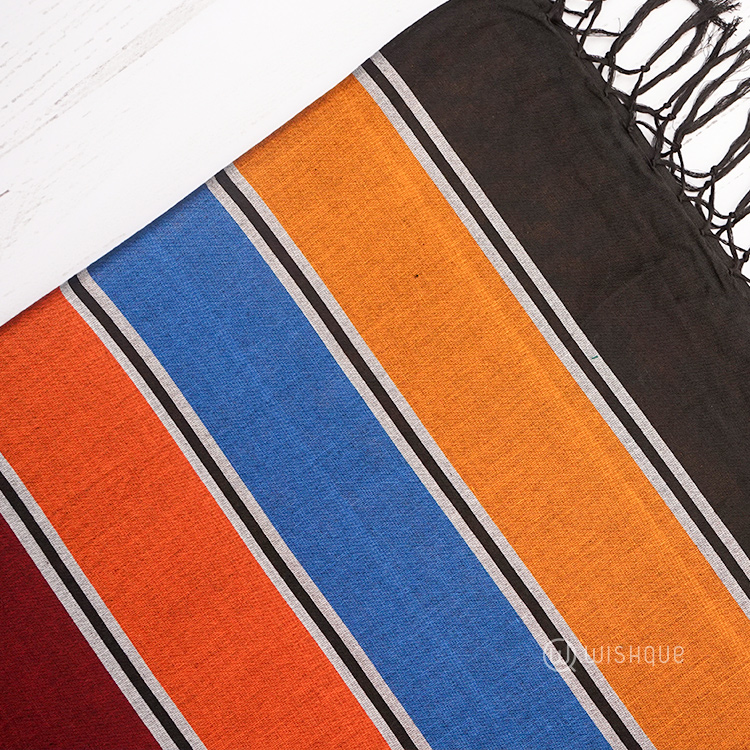 Black and Orange Striped Border Handloom Saree